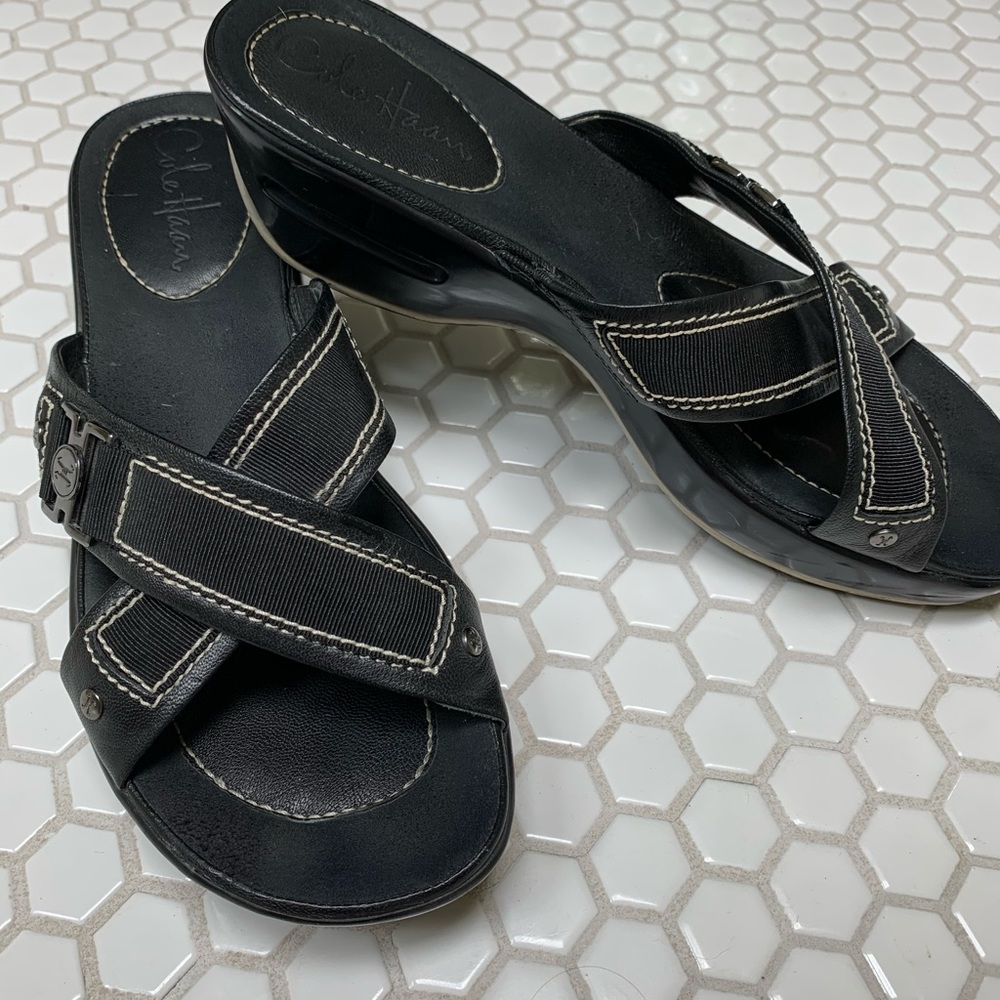 Cole Haan Black Sport strap wedge NikeAir sole 8.5